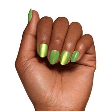 Glamnetic Press On Nails - Electric | Short Oval, Bright Green Nails with a Mesmerizing Metallic Finish | 15 Sizes - 30 Nail Kit with Glue
