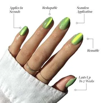 Glamnetic Press On Nails - Electric | Short Oval, Bright Green Nails with a Mesmerizing Metallic Finish | 15 Sizes - 30 Nail Kit with Glue