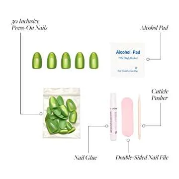 Glamnetic Press On Nails - Electric | Short Oval, Bright Green Nails with a Mesmerizing Metallic Finish | 15 Sizes - 30 Nail Kit with Glue