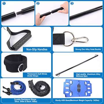 FITINDEX Portable Home Gym - Exercise Equipment with Resistance Bands Bar, Muscle Build Workout Equipment for Men/Women, Full-Body Fitness Equipment for Indoor/Outdoor/Travel