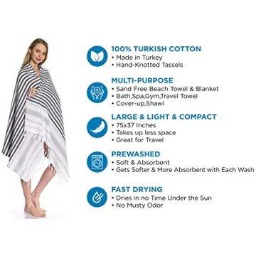 Oversized Turkish Cotton Beach Towels Set of 6 for Quick Drying