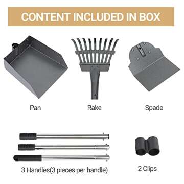 Heeyoo Dog Pooper Scooper, Dog Poop Tray and Rake Set, Pet Waste Removal Scoop with Long Adjustable Sectional Stainless Handles