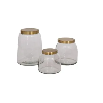 Creative Co-Op Round Glass Jars with Brass Finish Lids (Set of 3 Sizes)