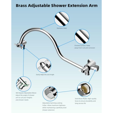 Hibbent 12'' All Metal Shower Head, High Pressure Rainfall Shower Head, Handheld Showerhead Combo, 12'' Adjustable Curved Shower Extension Arm, 7-Spray, 71'' Hose, Adhesive Showerhead Holder, Chrome
