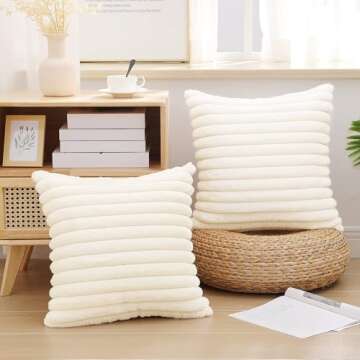 Pallene Faux Fur Plush Throw Pillow Covers Set of 2 for Sofa, Cream White