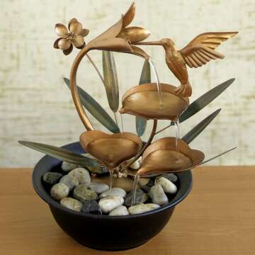 Indoor Hummingbird Lily Water Fountain for Calm Spaces