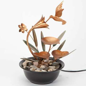 Indoor Hummingbird Lily Water Fountain for Calm Spaces