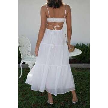 Leyajedol Women Y2k Bodycon Long Dress Spaghetti Strap Low Cut Dress Casual Backless Flowy Maxi Dress Sexy Clubwear Z-White