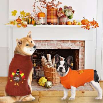 GOYOSWA Thanksgiving Sweaters Set for Dogs (Brown & Orange)