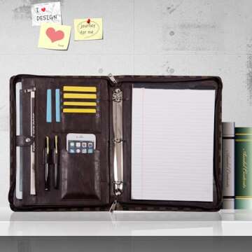 Classic Checkerboard Portfolio iPad pro 13 and Cell Phone Pockets 3 Ring Binder Padfolio Eco-Friendly Leather Portfolio Binder with Zipper Notepad Holder Resume Folder Business Organizer