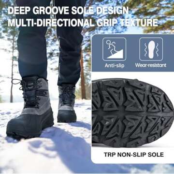 FREE SOLDIER Men's Snow Winter Boots - Warm, Waterproof, Lightweight Ski Booties (Grey, 10)