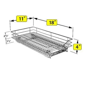 LYNK PROFESSIONAL® Pull Out Cabinet Organizer, 11" x 18" Slide Out Drawers for Kitchen Cabinets - Sliding Pull-Out Pantry Shelves – Home Shelf Organizers - Lifetime Ltd. Warranty, Chrome