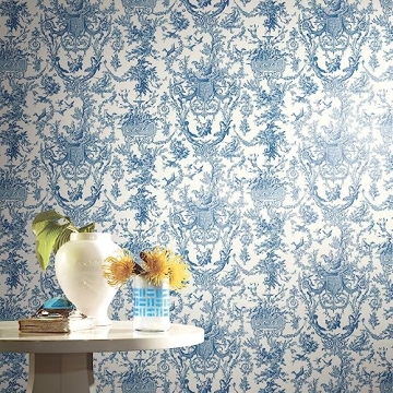 York Wallcoverings Ashford Toiles Old World Toile Prepasted Removable Wallpaper, White/Blue