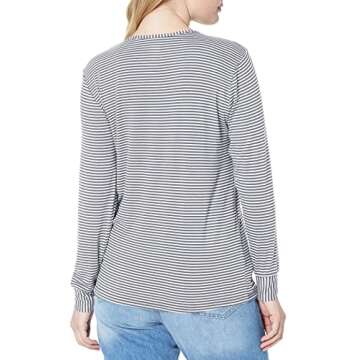 WonderWink Women's Striped Long Sleeve Tee, Pewter/White, Small