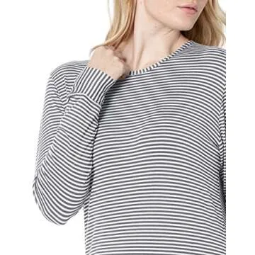 WonderWink Women's Striped Long Sleeve Tee, Pewter/White, Small