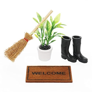 Odoria 1/12 Miniature Rubber Boots Plants Doormat Broom Dollhouse Decoration Accessories