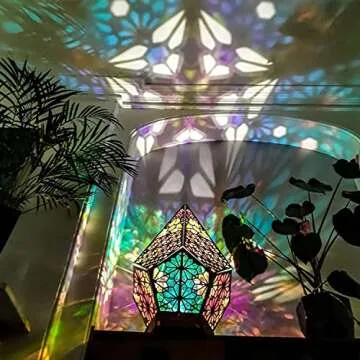 Polar Star Large Floor Lamp with USB Charging, Bohemian Hollow Geometric Retro Floor Decorative LED Colorful Diamond Lights 3D Projection Night lamp Desk Lamp Home Decor Wedding Party