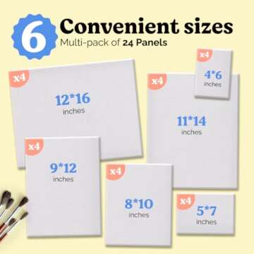 Chalkola Paint Canvases for Painting Multipack - 24 Pack Blank Canvas Panels - 4x6, 5x7, 8x10, 9x12,...
