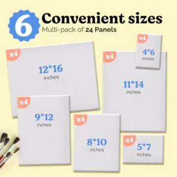 Chalkola Paint Canvases for Painting Multipack - 24 Pack Blank Canvas Panels - 4x6, 5x7, 8x10, 9x12,...