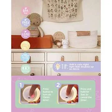 SomeShine Kids Night Light - Rechargeable Cat Nursery NightLight with Auto-Off Timer, Safe and Durable Kawaii Lamp and Glowing Companion for Baby Feeding, Diaper Changing and Midnight Bathroom Trips