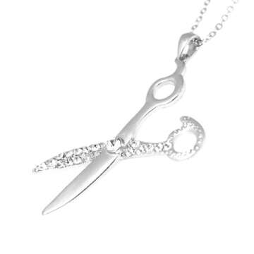 Spinningdaisy Silver Scissor Necklace with Crystals