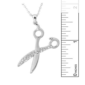 Spinningdaisy Silver Scissor Necklace with Crystals