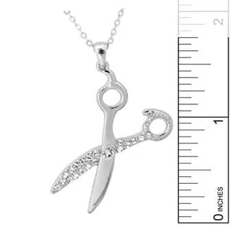 Spinningdaisy Silver Scissor Necklace with Crystals