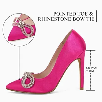 Coutgo Women's Satin Heels with Rhinestone Bow for Weddings