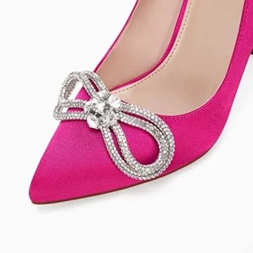 Coutgo Women's Satin Heels with Rhinestone Bow for Weddings