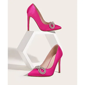 Coutgo Women's Satin Heels with Rhinestone Bow for Weddings