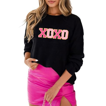 LEMAFER Women’s 2025 Valentine's Day Sweater - Black Xoxo Pullover