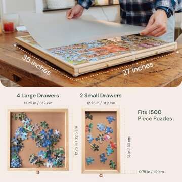 PlayVibe Puzzle Locker 1500 Piece Puzzle Board with Drawers and Cover - Puzzle Solve Station - Sturdy Puzzle Table with 6 Drawers 22 1/4” x 30" - Jigsaw Portable Wooden Puzzle Tray, Puzzle Accessories