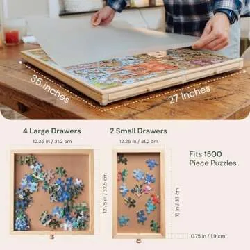 PlayVibe Puzzle Locker 1500 Piece Puzzle Board with Drawers and Cover - Puzzle Solve Station - Sturdy Puzzle Table with 6 Drawers 22 1/4” x 30" - Jigsaw Portable Wooden Puzzle Tray, Puzzle Accessories