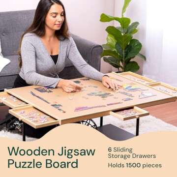 PlayVibe Puzzle Locker 1500 Piece Puzzle Board with Drawers and Cover - Puzzle Solve Station - Sturdy Puzzle Table with 6 Drawers 22 1/4” x 30" - Jigsaw Portable Wooden Puzzle Tray, Puzzle Accessories