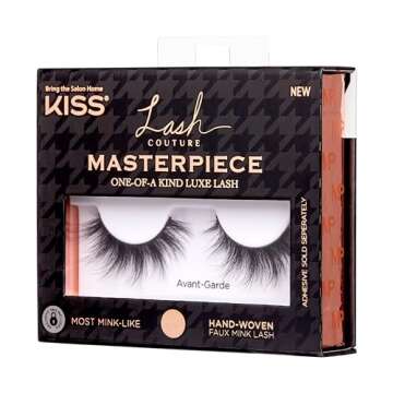 KISS Lash Couture Masterpiece Fake Eyelashes Style 03, ‘Avant-Garde’, One-of-a-Kind Luxe Lash, Hand Woven Faux Mink Synthetic False Eyelashes, 1 Pair