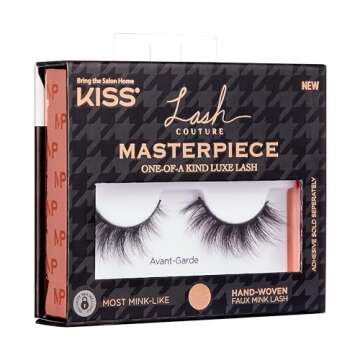 KISS Lash Couture Masterpiece Fake Eyelashes Style 03, ‘Avant-Garde’, One-of-a-Kind Luxe Lash, Hand Woven Faux Mink Synthetic False Eyelashes, 1 Pair