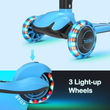 TONBUX Kids Scooter with Light Up Wheels and Adjustable Height