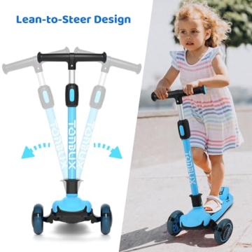 TONBUX Kids Scooter with Light Up Wheels and Adjustable Height