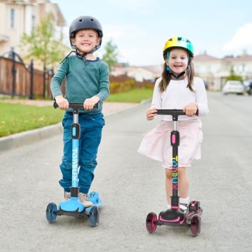TONBUX Kids Scooter with Light Up Wheels and Adjustable Height