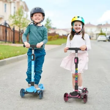TONBUX Kids Scooter with Light Up Wheels and Adjustable Height