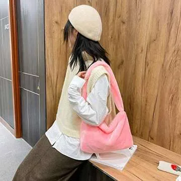 YFGBCX Plush Underarm Bag, Ladies Fluffy Shoulder Bag, Women Y2K Furry Purse Fluffy Tote Bag for Autumn and Winter