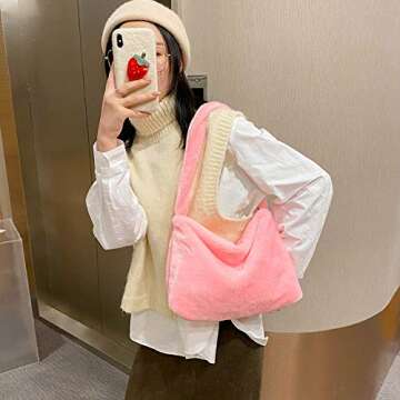 YFGBCX Plush Underarm Bag, Ladies Fluffy Shoulder Bag, Women Y2K Furry Purse Fluffy Tote Bag for Autumn and Winter