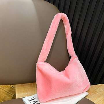YFGBCX Plush Underarm Bag, Ladies Fluffy Shoulder Bag, Women Y2K Furry Purse Fluffy Tote Bag for Autumn and Winter