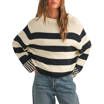 Esmeling Women's Casual Loose Striped Sweater - Cozy & Chic Fall Essential