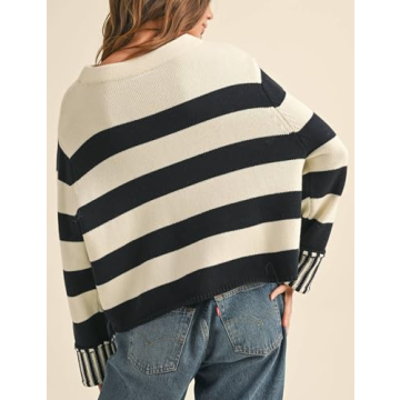 Esmeling Women's Casual Loose Striped Sweater for Fall Warmth