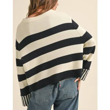 Esmeling Women's Casual Loose Striped Sweater for Fall Warmth