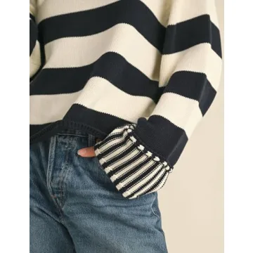 Esmeling Women's Casual Loose Striped Sweater for Fall Warmth