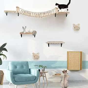 Litail Cat Wall Shelves and Perches, Wall-Mounted Cat Bridge, Floating Cat Climber Shelf with Cat Scratching Pad, Cat Wall Furniture for Sleeping, Playing, Lounging, and Climbing