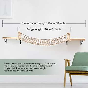 Litail Cat Wall Shelves and Perches, Wall-Mounted Cat Bridge, Floating Cat Climber Shelf with Cat Scratching Pad, Cat Wall Furniture for Sleeping, Playing, Lounging, and Climbing