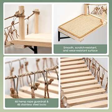 Litail Cat Wall Shelves and Perches, Wall-Mounted Cat Bridge, Floating Cat Climber Shelf with Cat Scratching Pad, Cat Wall Furniture for Sleeping, Playing, Lounging, and Climbing